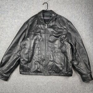 Wilsons Leather Bomber Jacket Mens L Black Pelle Studio Biker Grunge Y2K